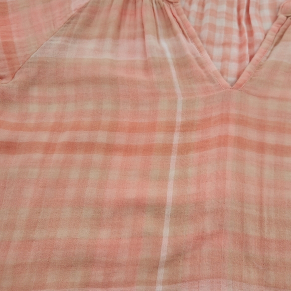 Chelsea & Theodore Peachy Pink Plaid Gauze Like Short Sleeve Womens Size XSmall - Picture 8 of 12